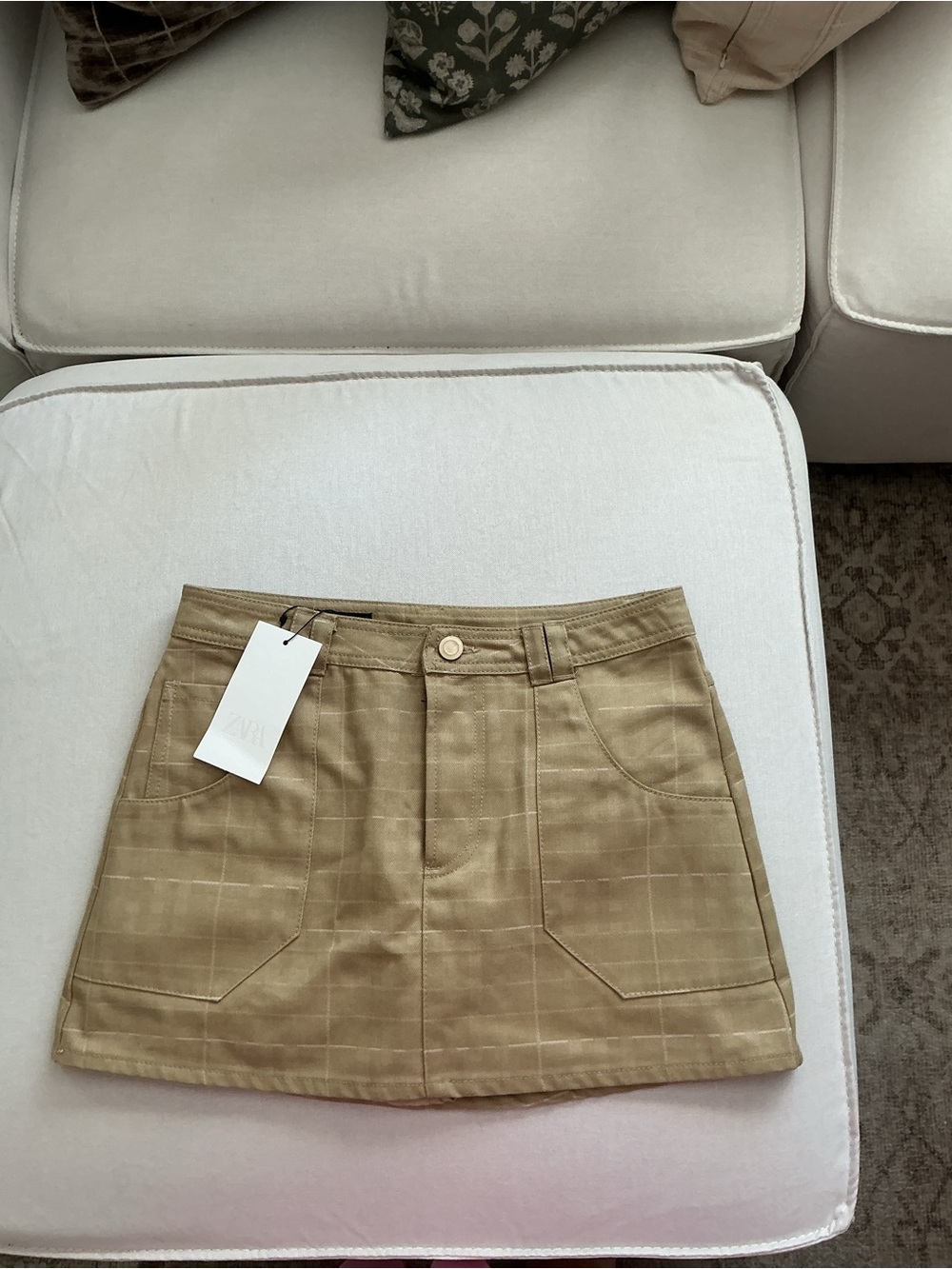 Zara Beige Plaid Mini Skirt